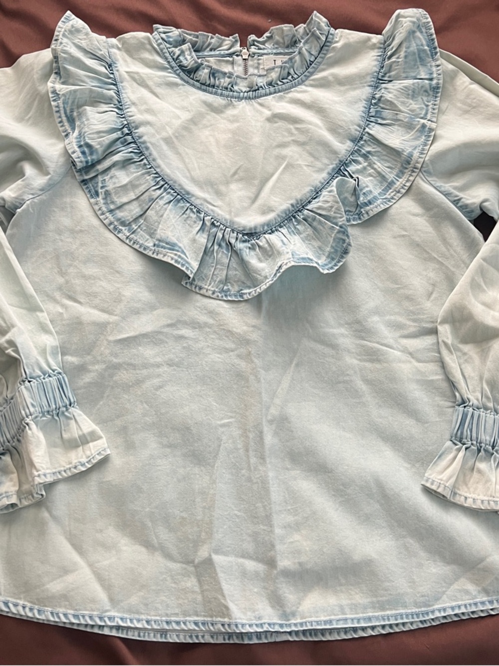 THML Light Blue Ruffle Neck Blouse